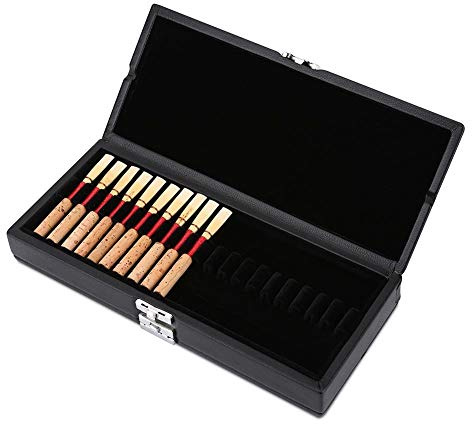 VGEBY Oboe Reed Case, 40 Stück Aufbewahrungsbox, Holz + PU Leder Abdeckung, Schwarz, Langlebig, Elegant, Oboe, Case for Professional Musicians, Students, Collectors