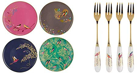 Sara Miller for Portmeirion Chelsea Cake Plates, Ceramic Multi-Colour, 215 x 215 x 60 cm & Miller for Portmeirion Chelsea Pastry Forks Set of 4, Ceramic Multi-Colour, 170 x 140 x 35 cm