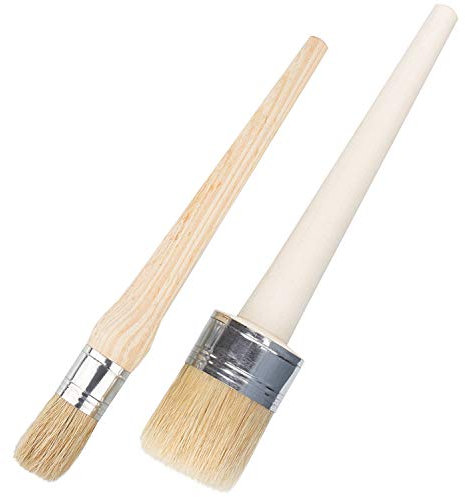 ASelected 2 Pack Furniture Paint Brushes for Chalk Paint 25mm 50mm Natural Bristle Round Wax Brush Set for Painting Waxing Furniture Home Decor Pottery Glazing