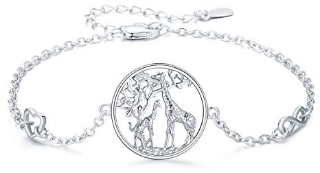 CHENGHONG Giraffe Bracelet for Women 925 Sterling Silver Infinity Love Heart Symbol Charm Adjustable Chain Bracelet Family Giraffe Jewellery Gifts for Mum Daughter