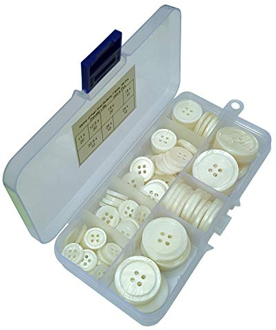 100 Stück Echten PerlmuttKnöpfe, 4 Löcher, Weiße Muschelknöpfe mit natürlicher Schimmer, 7 Größen 11 mm bis 25 mm, zum Perlmutt Knöpfe von Blusenknöpfe