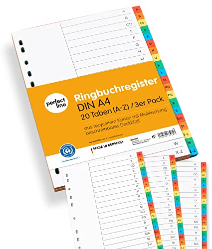perfect line - Ordner-Register A-Z DIN-A4, 20-teilig, 2er Set, Karton, Made in Germany, Blauer Engel zertifiziert