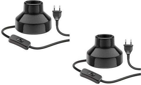ledscom.de 2x Tischlampe TIX, Schalter, Porzellan, schwarz, 1x E27 max. 300W