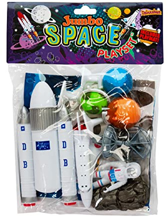 Deluxebase Jumbo Playset – Space, 9-Piece Space Figures Toy Set with Playmat for Kids, Great Toys for Creative Play and Learning.