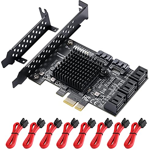MZHOU PCIE SATA Card 8 Port,6 Gbps SATA 3.0 Controller PCIE 1X Express Expansion Card Support 8 SATA 3.0 Devices-ASM1064,JMB575 chip