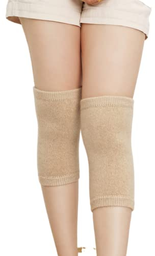 Prettystern 2 Stk. dick Gestrickt 100% Kaschmir-Wolle Kniestulpe Bein-Stulpen Gelenkwärmer Cashmere Beinwärmer für Damen und Herren Beige