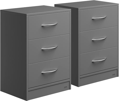 CASARIA Set of 2 Eloise Anthracite Bedside Tables 3 Drawers 54x39x28 cm