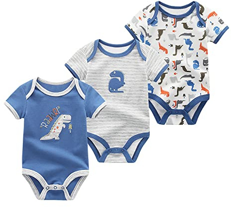 Chamie Trikåer för nyfödda, kortärmad, babybody i ett stycke, för nyfödda pojkar och flickor, 0-12 månader (3-pack), Färg 5, 0-3 M�nader