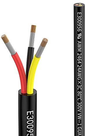 24awg 3×0.2mm² 20M Electrical wire 3 Conductor Extension Cable UL2464 DC 5V/12V/24V/300V 24Gauge Stranded Tinned Copper wire low voltage wire for Automotive led lamp waterproof outdoor landscape wire