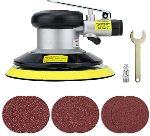 6 Professional Air Random Orbital Palm Sander, Heavy Duty Dual Action Pneumatic Sander Silver