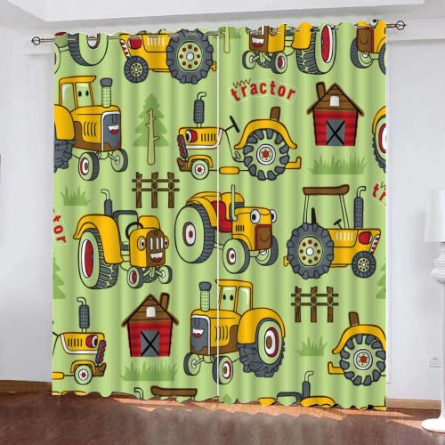 HABEAT 3D Traktor Vorhänge Abdunkelnde Cartoon LKW Kindervorhänge Vorhang mit ösen 2er Set Gardinen Blickdicht Verdunkelungs für Kinderzimmer Schlafzimmer Wohnzimmer B 150 X H 166 cm