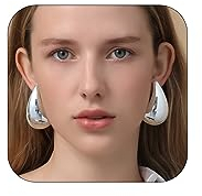 Rajputana Groß Tropfen Dupes Ohrringe Damen, Extra Large Chunky Silver Hoop Drop Earrings Große Vergoldet Teardrop Ohrringe Modeschmuck Silber