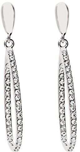 LÖB Damen Ohrstecker Ohrringe Hängend Oval Tropfen-Anhänger mit Zirkonia Strass Glitzer Steinen Tropfenform Silber Brautschmuck