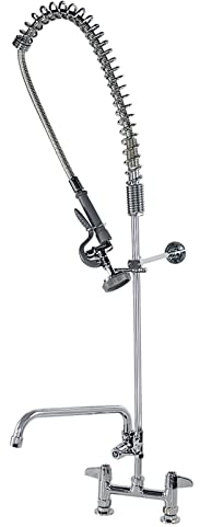 MOOTACO Commercial Kitchen Pre-Rinse Spray Tap,Pedestal Pull Out Flexible Hose Sink Kitchen Wall-Mount Tap (Double Pedestal)