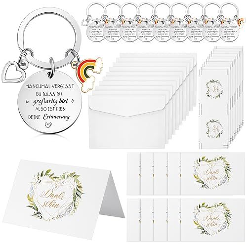 Tenare 10 Sets Dankeschön Geschenkset für Kollegen Schlüsselanhänger Abschiedsgeschenke Inspirierende Regenbogen Schlüsselanhänger Karten Umschlägen für Jobwechsel Ruhestand Geburtstag Weihnachten