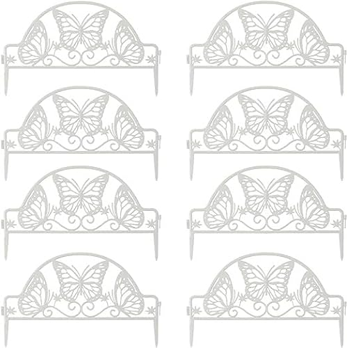 Miupoo Kunststoff Gartenzaun Panel, Gartenkanten, Dekorative Gartenzaun, Gartenbaumgrenze, 8 Stücke, insgesamt 400cm Länge, weiß.