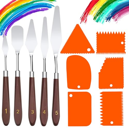 TOPBELIEF 11 Stück Spachtel Set, Palettenmesser, 5 Malspachtel Mit 6 Abstreifermesser, Spachtel Acrylmalerei, Edelstahl Acryl Spachtel, Malmesser Zum ölgemälde, Gouache, Aquarell, Felsmalerei
