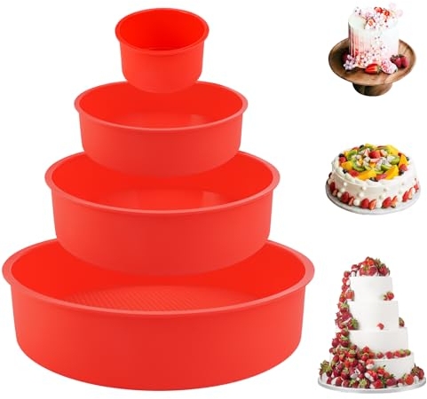 Stampo Torta Silicone - Set 4 Pezzi Antiaderenti E Rilascio Rapido per Dolci, Torta a Strati, Formaggio, Arcobaleno