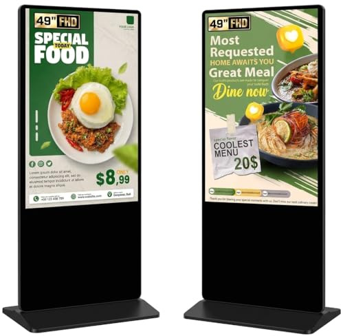 YCKJNB 49 Digital Signage Display Kiosk, FHD 1080P Freestanding LCD Advertising Screen with 4 Wheels, 450 Nits Commercial Digital Poster with WiFi/HDMI/USB, Android OS for Retail & Malls