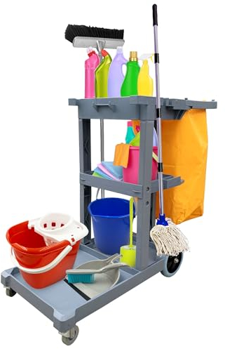 Commercial Cleaning Trolley - 3 Tier Trolley Multipurpose Cleaning Trolley Cart with Large Capacity Removable Waste Bag