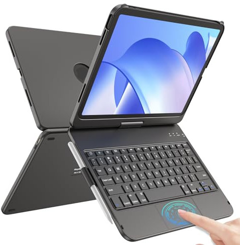 aMZCaSE for iPad 10th 2022/A16 11th Generation 2025(10.9/11 inch) Case with Keyboard Case,Touch for 10/11th Generation Case -360° Rotatable&Pencil Holder,UK Layout(Darkness)