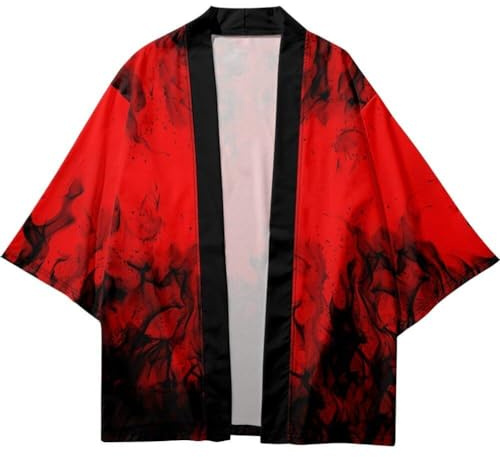 Lipfer Camicia Rossa con Stampa Tradizionale Giapponese Haori Donna Uomo Spiaggia Yukata Streetwear Kimono Cardigan Giacca Yukata Haori