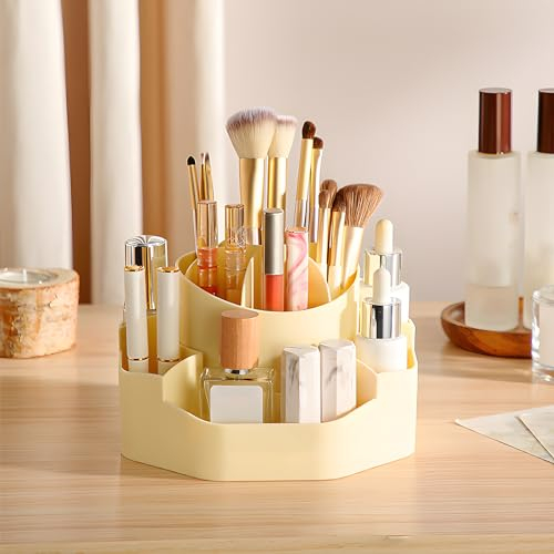 MUUKAIII Organisateur Maquillage Rotatif, 360° Rotatif Rangement Maquillage Multifonctions 13 Compartiments Organisateur Maquillage pour Chambre à Coucher Salle de Bain Coiffeuse (Beige)