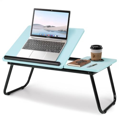 Warmiehomy Tilt Laptop Table with Legs, Foldable Bed Table, Blue