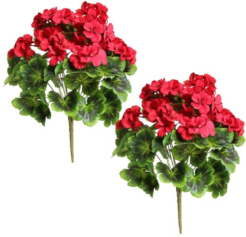Xilyya 2pcs Artificial Geranium Flowers Bush for Wedding Kitchen Garden Table Centerpieces (red)