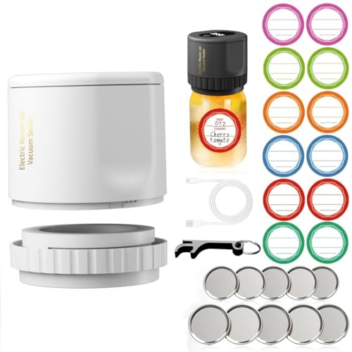 iFutniew 1Set Electric Mason Jar Vacuum Sealer for Canning Jars Smartsaker Jar Vacuum Mason Jar Sealer +Mouth and Regular Mason Lids, Vacuum Sealing Machine White