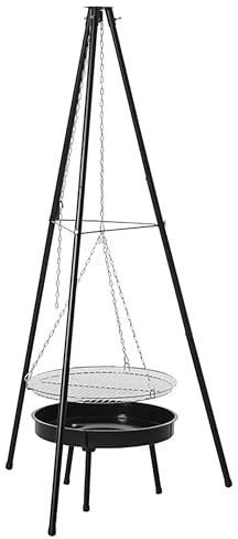 SOUK ONE Barbacoa con tres patas giratorias con cadena, 150 cm de alto, incluye parrilla de 46 cm, incluye brasero de 50 cm, parrilla de carbón vegetal