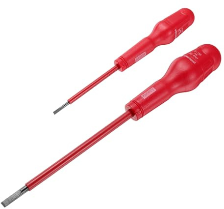 QUARKZMAN 2pcs 1000V Tournevis Isolé Magnétique 3 x 75mm 6 x 150mm Rouge | Électrique à Fente, CR-V, Électriciens Plat Tête Tournevis