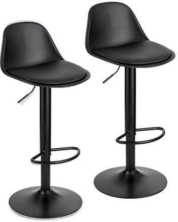 Baroni Home Juego de 2 Taburetes de Bar Giratorio, Taburete Alto con Altura Ajustable, con Respaldo y Reposapies, Fondo antiarañazos, Comedor, Restaurante, Bar, Negro, 2 Unidades, 39x44x82-104 cm