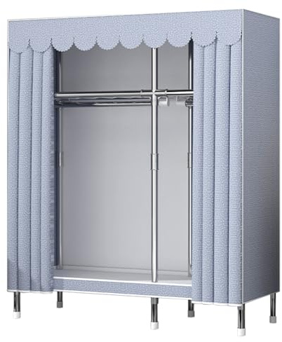 DETMOL Stoffschrank, Kleiderschrank, Mit 2 Stabilen Kleiderstangen, Stoffkleiderschrank Mit Regalen, Offener Faltbarer Kleider Schrank, Aufbewahrung Im Schlafzimmer, 125x45x170cm (Grau)