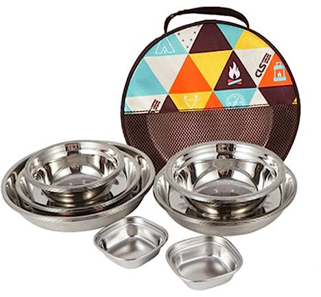 Gogogmee Outdoor Camping Tableware Stainless Steel Dishes Saucer Camping Plate Bowl for Hiking and Outdoor Dining