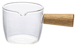 BODHIS Salsera Tazón de Leche de Vidrio pequeño Mini Jarra de Leche Café Tazón de Leche con Mango de Madera Tazón de Leche pequeño Salsera Dispensador de Crema (B)