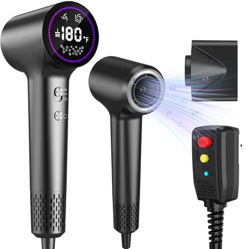 Hair Dryer ,Ionic Hair Dryers for Women/Man,110, 000 RPM Professional HD Display High-Speed Blow Dryer, Fast Drying Cool&Hot Air Hair Dryer,400 Million Plasma Low Noise Hairdryer with Magnetic Nozzle