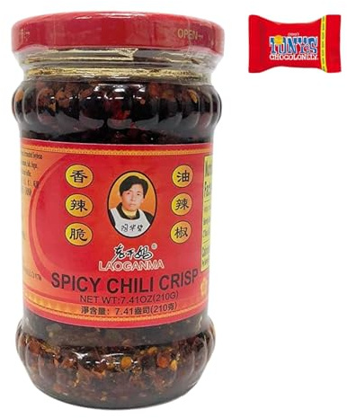 Lao Gan Ma Salsa Picante de Chile Crujiente, 1 x 7.5 oz, Ideal para Platos Asiáticos, Sopas y Aperitivos, Crispy Chilli en aceite, Salsa de aceite de chile, 210 g - Trinovi