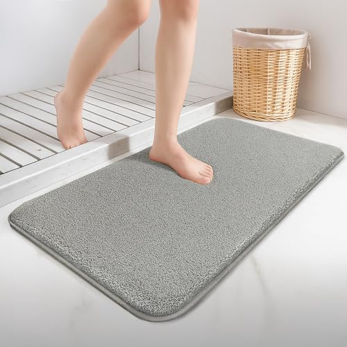 vounot® Tapis de Bain Antidérapant Ultra Doux et Absorbant en Microfibre Confortable Lavable Machine Surface Lisse pour Salle de Bain Douche Baignoire 40x60cm Gris