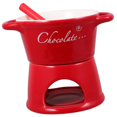 Alipis Calentador de Chocolate de Cerámica Rojo para Derretir Queso y Chocolate, Juego de Fondue Fácil de Usar Adecuado para Citas Románticas y Eventos