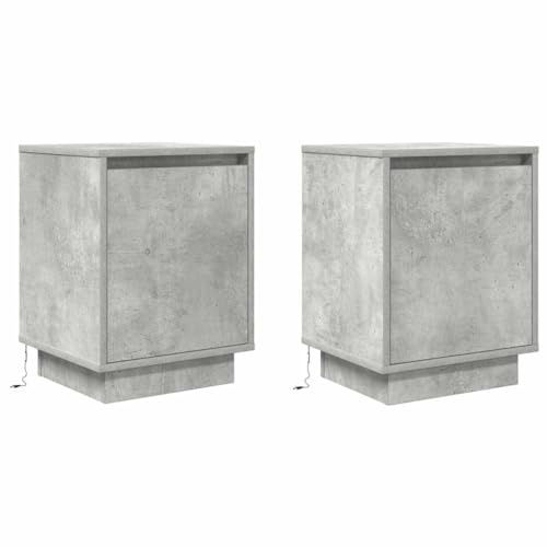 vidaXL Sängbord med LED-lampor 2 st betonggrå 38x34x50 cm, sängbord, nattduksbord, sängskåp, sängbord, nattduksbord, sängbord, sidobord för sovrum