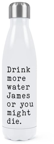 Borraccia a doppia parete personalizzabile con nome personalizzato in acciaio inox, per bevande sportive, 500 ml, colore: bianco