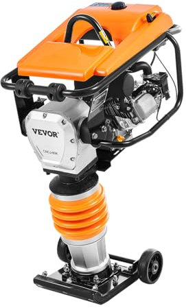 VEVOR Pilonneuse vibrante, 6,5 CV, Pilon Vibrant, Moteur à Essence 196 cm³, 4 Ressorts, Force d'impact 253 kgf/cm², Profondeur de compactage Max. 66 cm, pour Sol, Semelles, Dalles béton, fondations