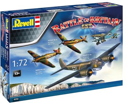 Revell Battle of Britain 85th Anniversary Set | Geschenkset mit 4 Flugzeug-Bausätzen | überarbeitete Spitfire-Form & Decals | für fortgeschrittene Modellbauer