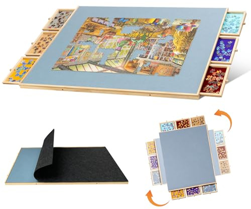 Lavievert 2000 Stück drehbares und neigbares Puzzlebrett mit 6 Schubladen & Abdeckung, verstellbarer Puzzletisch mit eingebauter Staffelei/Ständer, tragbare Bretter mit Stauraum für Erwachsene, mit
