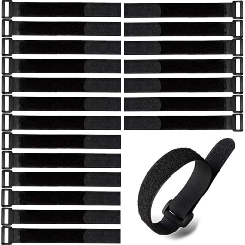 20Pcs Hook and Loop Straps, Reusable Cable Ties Cable Organisers, 30 X 2.5 cm Nylon Adjustable Velcro Cable Straps, Multipurpose Securing Straps, Wire Organizer (Black)