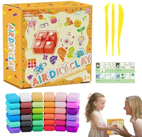 Air Dry Clay | 36 Farben Selbsthärtender Knete | Leichte Geschmeidige Knetmasse Für Modellieren Sensorikspiel Kinder Mädchen 3-12 Jahre