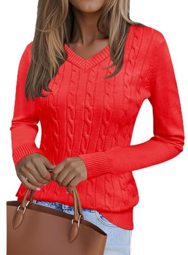 Kistore Jumpers for Women UK Long Sleeve Tops V Neck Pullover Sweater 2026 | Lightweight Jumper,Cable Knit,Cosy Jumpers for Winter Fall