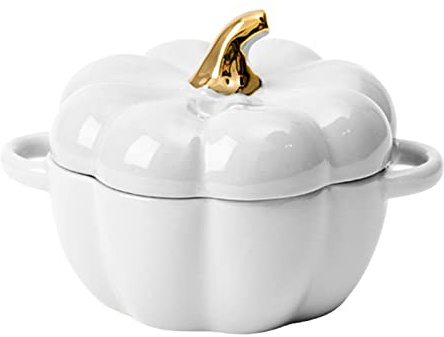 OUOULAJY Kawaii Tasse Citrouille Bol à céréales avec couvercle pour pâtes, yaourt, salade Blanc