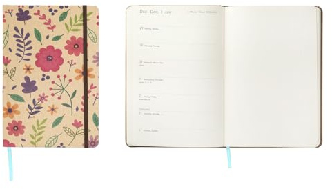 Idena 12068 – fickkalender 2026 i formatet 13 x 21 cm, 1 vecka på 1 sida, mötesplanerare i ljusbrun med blommotiv, gummiband, innerficka och läsband